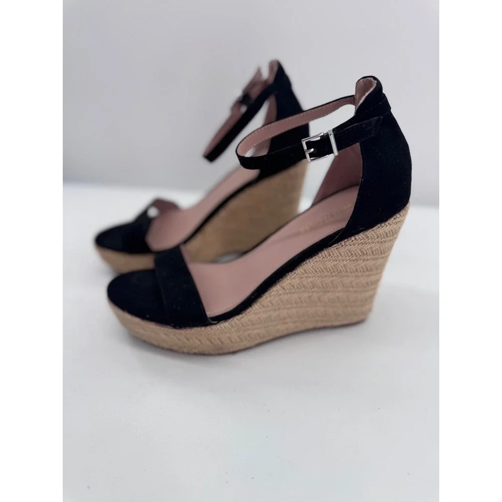 Madden NYC VVENUS Wedge Espadrille Sandals Womens 8.5 Black Ankle Strap VVEN01J1